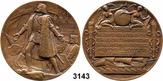 AUSLÄNDISCHE MÜNZEN & MEDAILLEN 201 U. S. A. 3143 Bronzene Preismedaille 1893 (Augustus Saint Gaudens / C. E. Barber) zur Weltausstellung (Columbian World Exposition) in Chicago.