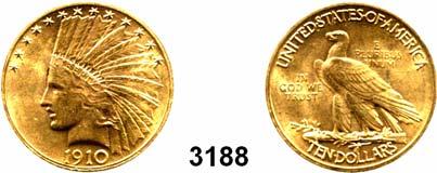 204 AUSLÄNDISCHE MÜNZEN & MEDAILLEN U. S. A. 3188 10 Dollars 1910, Philadelphia (15,04g FEIN). GOLD. Schön 141.1. KM 130. Fb. 166...Kl.