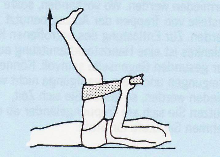 Muskeldehnung - Rückenlage Übung 5: Übung 3: gesundes Bein liegt gestreckt auf dem Boden