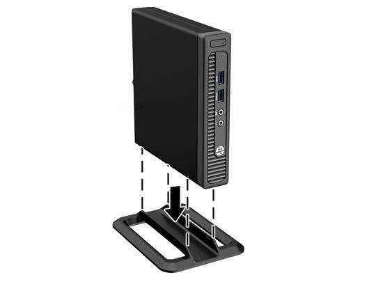 Wechseln von der Desktop- zur Turmkonfiguration Der Computer kann mit einem optionalen Tower-Standfuß, der bei HP erhältlich ist, als Tower-System verwendet werden. 1.