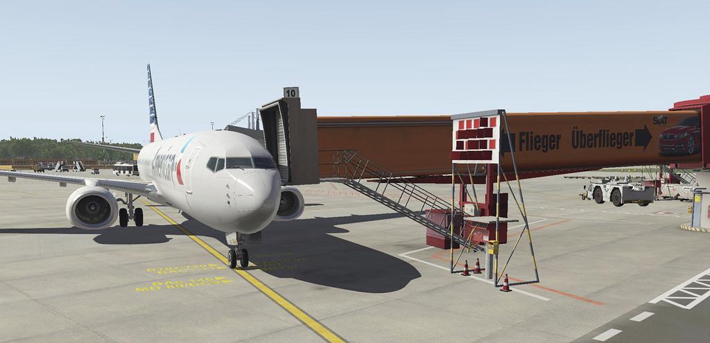 After reaching the correct parking postion, setting the parking brake and shut down the engines the jetway docks to plane automatically.