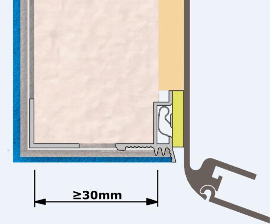 Putznasen können an beiden Enden in den Laibungsputz bzw. in die Laibungsdämmung hinein ragen. Dies ist jedenfalls bis zu einem Einstand von 40 mm üblich und unproblematisch.