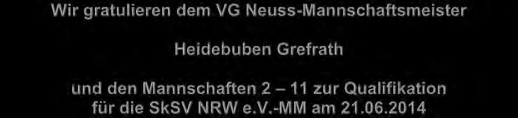 Mannschaftsmeisterschaft 2014 Serien 1 bis 4 15 Nierstal-Asse Süchteln 14.229 21 Titzer Spitzen 13.940 Claßen, Josef 4.000 Wolff, Dieter 3.517 Greef, Jürgen 4.202 Hilgers, Heinz 5.