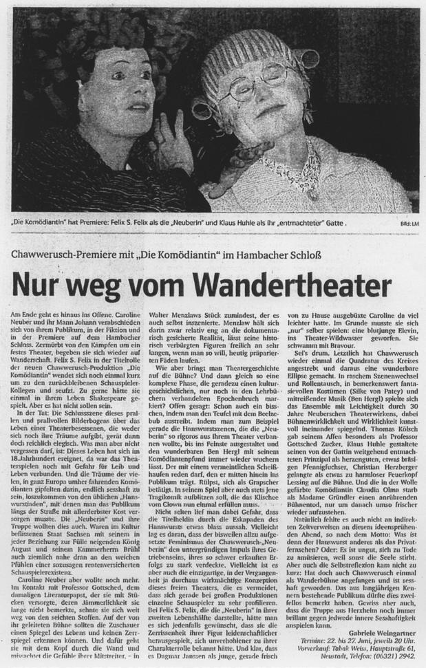 ...Dagmar Janssen...eine blutjunge Elevin ins Theater-Wildwasser geworfen.