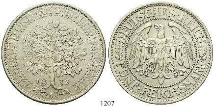 Prachtexemplar, f.st 445,- 1206 5 Reichsmark 1932, J.