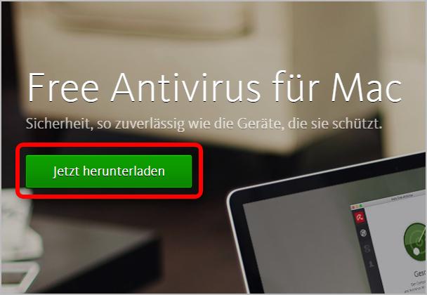 das deutsche Produkt Avira Free Mac Security dargestellt.