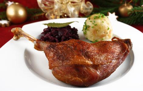 Essen für Weihnachten In Deutschland essen sie Gans oder Ente.