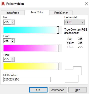 Neuerungen AutoCAD 2018- Farbe wählen Farben wählen Die Registerkarte True Color im