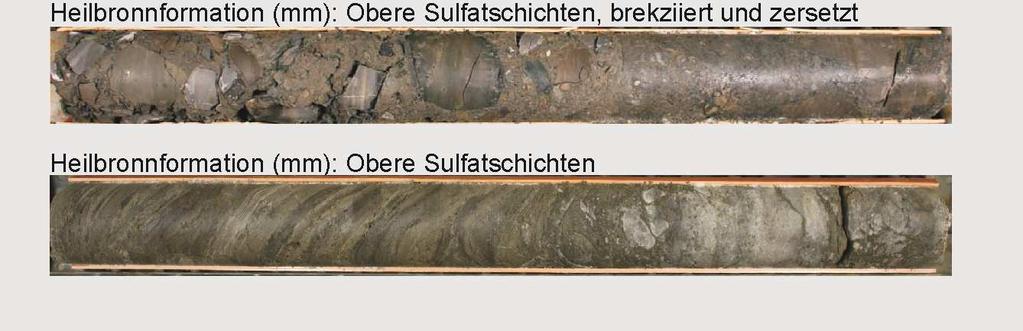 zersetzte Tonsteine -> mm, Heilbronnformation, Obere Sulfatschichten Fotos: BAW