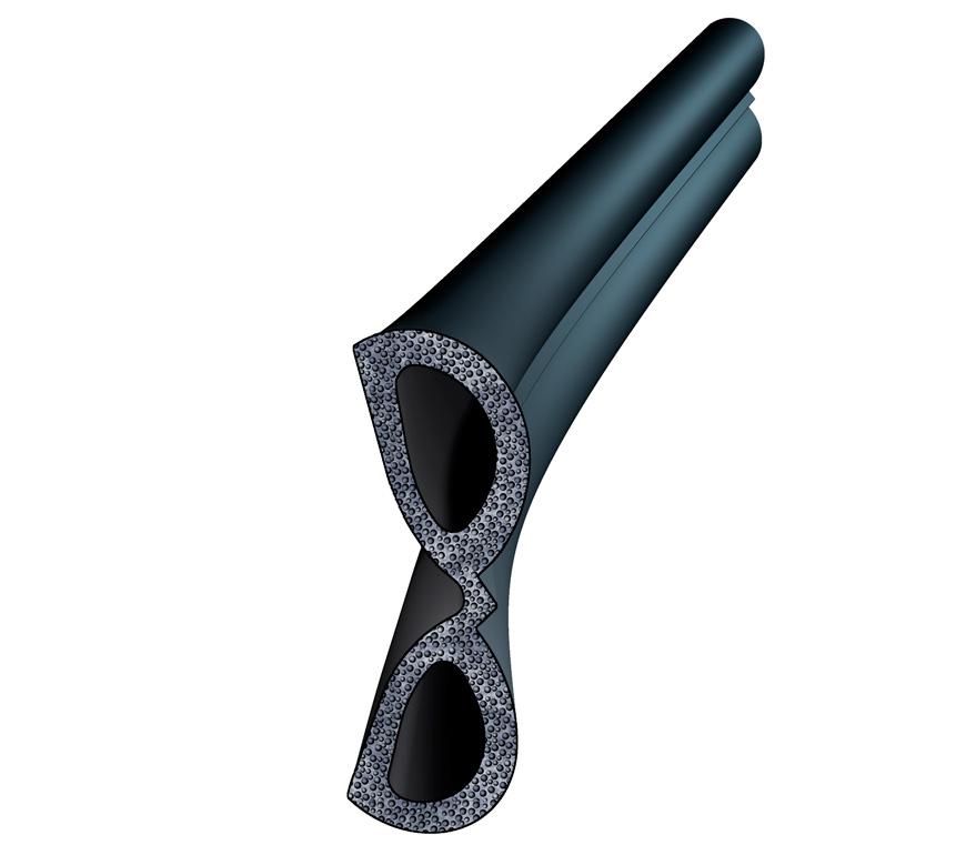 Dieser schwarze EPDM Zellkautschuk, geschlossenzellig und hautuantelt, ist bis zu einer Temperatur von -40 elastisch und daher ier leicht zu montieren.