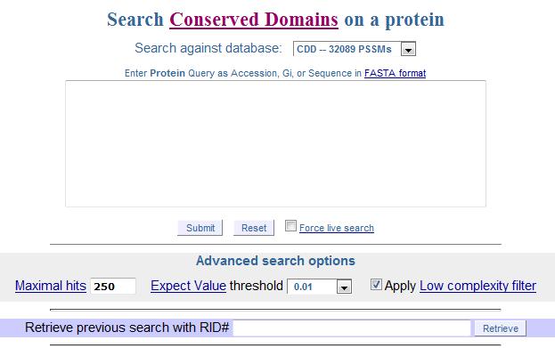 NCBI Structure Group Das CD-Search Tool Suche von konservierten