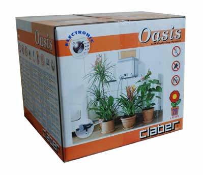 OASIS URLAUBSBEWÄSSERUNG Der Claber OASIS ist ein einzigartiges Urlaubsbewässerungssystem für bis zu 20 Zimmerpflanzen. Der Oasis ist im Nu einsatzbereit.