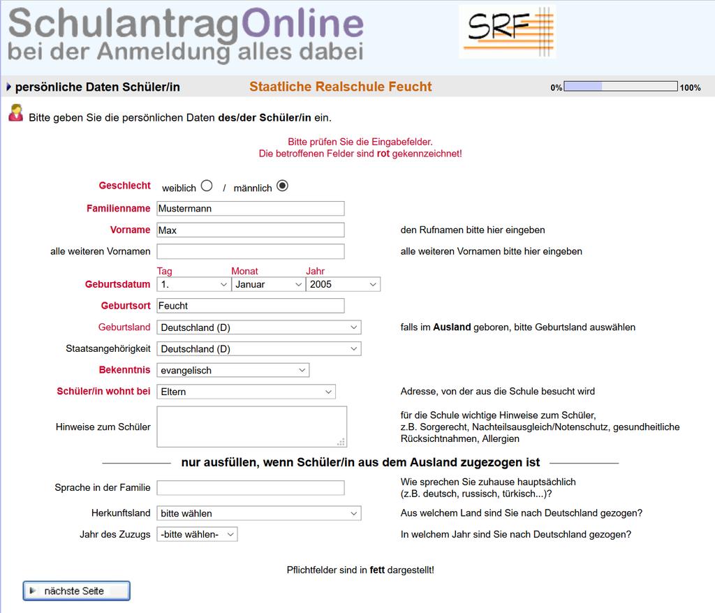 Anmeldung Unterlagen Online-Anmeldung (www.realschule-feucht.