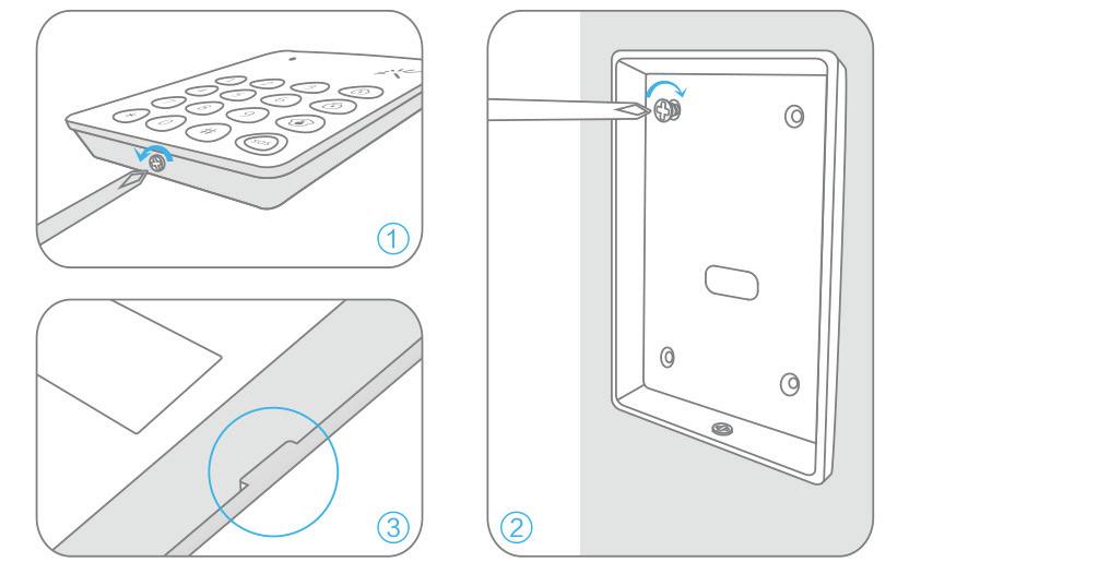 - Öffnen Sie das Gerät, indem Sie die Schraube an der Unterseite lösen und das Gehäuse aufklappen (1).