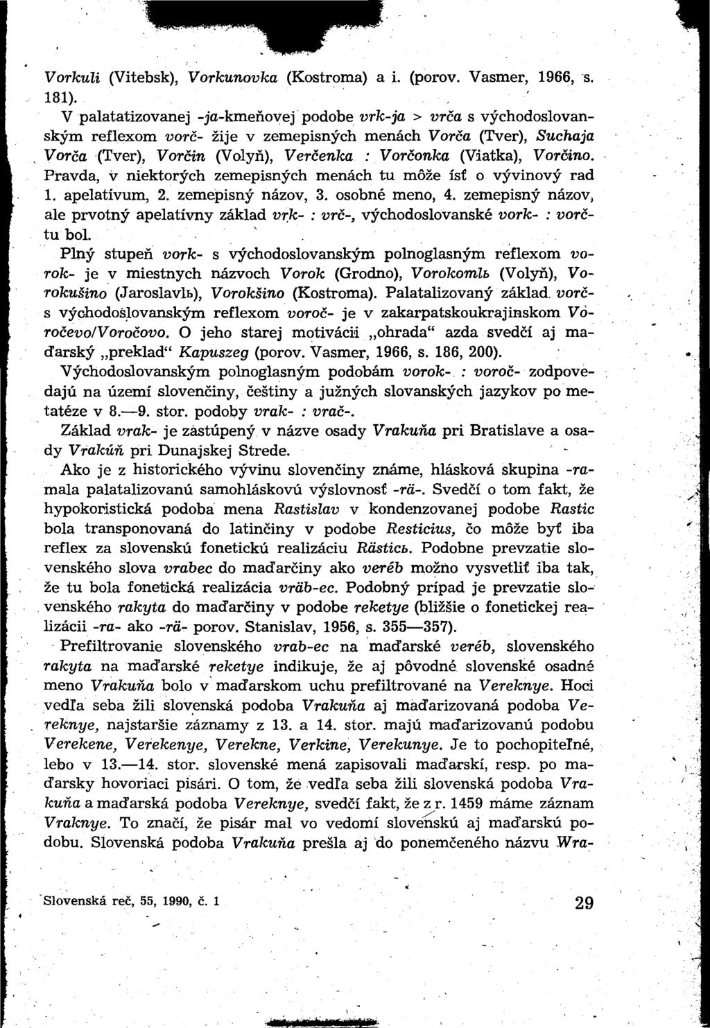 Vorkuli (Vitebsk), Vorkunovka (Kostroma) a i. (pórov. Vasmer, 1966, s. 181).