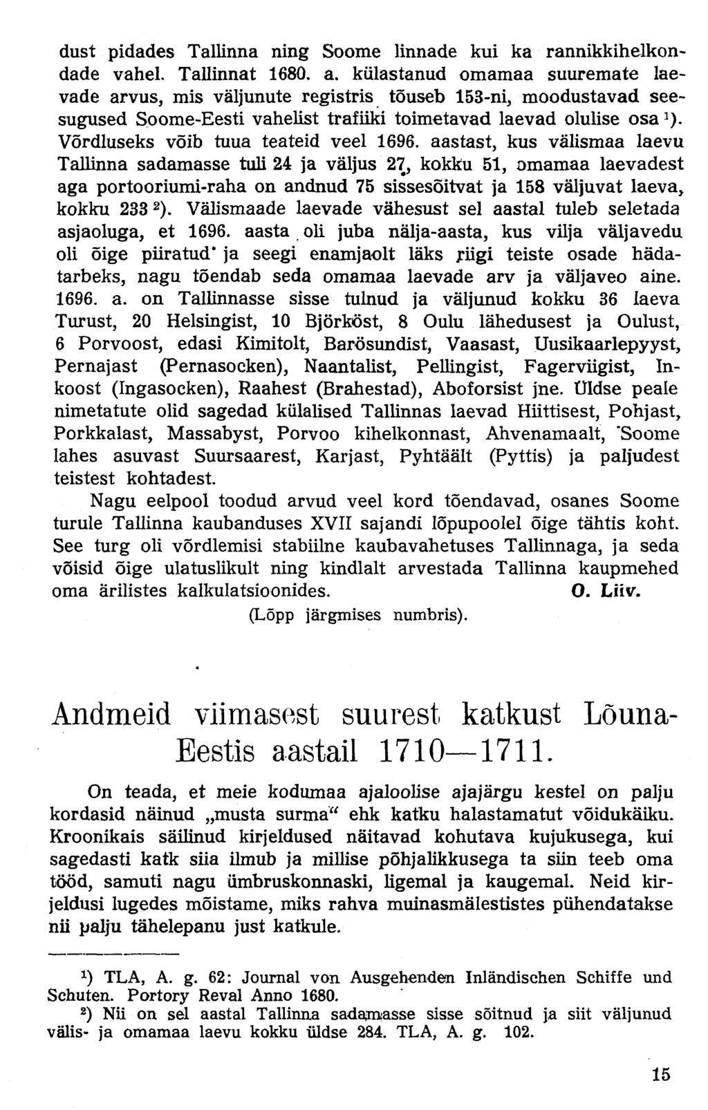 dust pidades Tallinna ning Soome linnade kui ka rannikkihelkondade vahel. Tallinnat 1680, a.