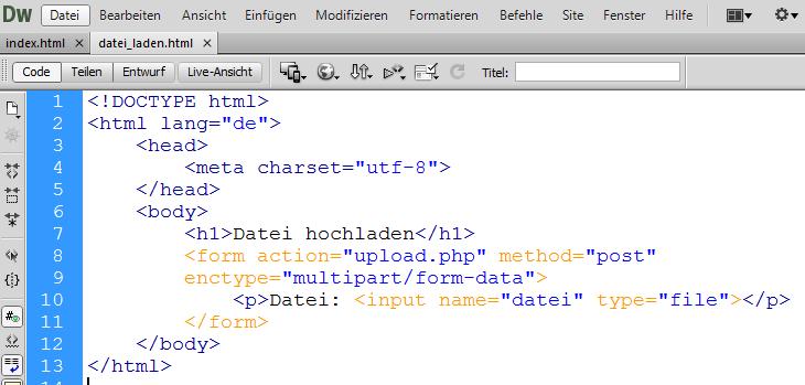 5)Dateien hochladen Ein <input type= file name= datei > genügt.