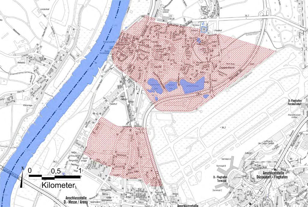 PFT-Grundwasserverunreinigung Lohausen / Kaiserswerth, Gebiet der