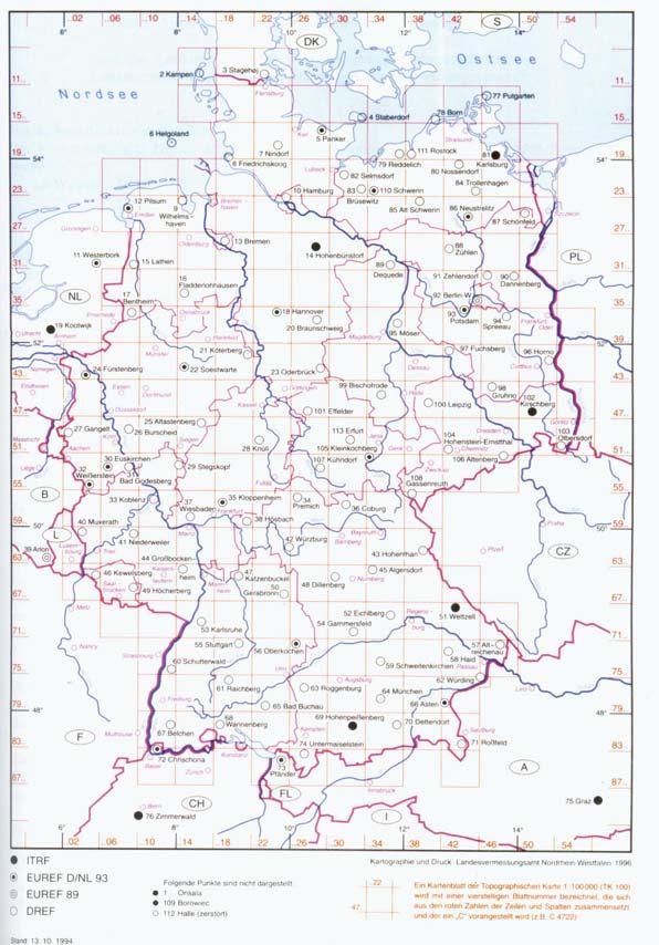 Erste Realisierung von ETRS89 in Deutschland Deutsches GPS-Referenznetz (DREF 1991)