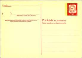liste 1961 - Dauerserie "Bedeutende Deutsche" mit Fluoreszenz-Beidruck - MiNr P 66 Postkarte 8 Pf, Werteindruck