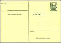 , in späterer Portoperiode verwendet P 90 350 1,00 1967 - Dauerserie "Bauten klein" Vordruckänderung - MiNr P 91 Bildpostkarte 20 Pf, Werteindruck "Lorsch", ungebraucht P 91 100 17.