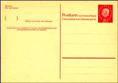 1959 - DS "Heuss Medaillon" - ohne Fluoreszenzbalken, Postschließfachnummer - MiNr P 40 Antwort-Postkarte 20/20 Pf, Werteindruck "Heuss Medaillon", ohne Fluoreszenzbalken, ungebraucht P 40 100 16,00
