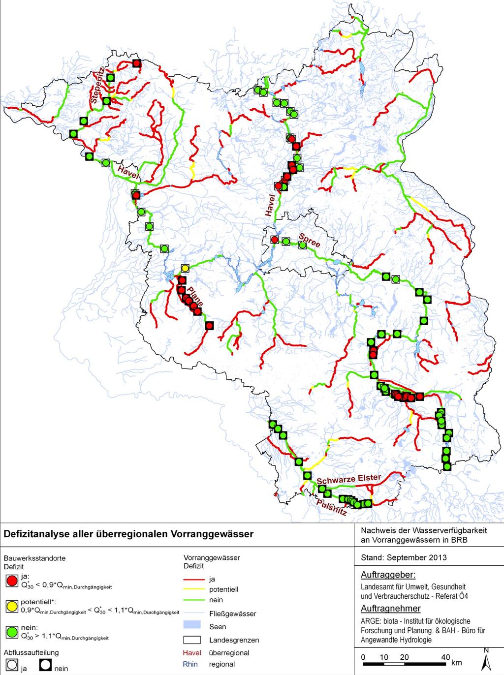 5.1 Überregionale Vorranggewässer Abbildung 5-1 zeigt eine Übersicht über die Defizitanalyse der Querbauwerksstandorte der überregionalen Vorranggewässer.