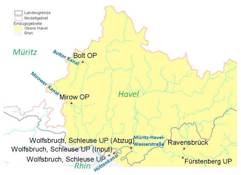 tigung der Überleitung aus dem Havel- in das Rhin-Einzugsgebiet an der Schleuse Wolfsbruch wurden folgende Ein- bzw. Überleitungen in das Modell eingebaut (vgl.
