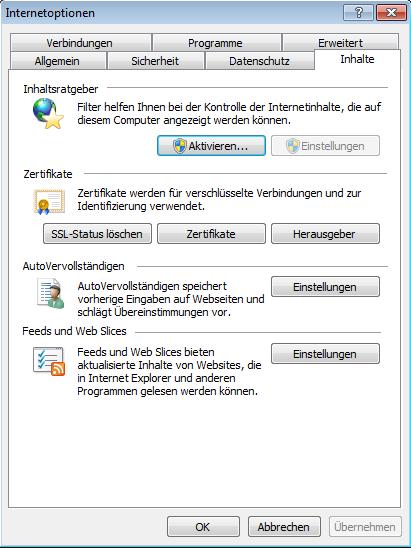 4. Beim Register Inhalte Button Zertifikate