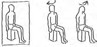 zeigt nach vorne Übung 3 im Sitzen: AF: Kopf abwechselnd zur Seite drehen und über die Schulter nach hinten sehen, der