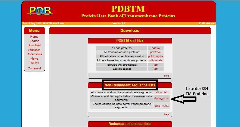 4 Verwendete Programme und Algorithmen Abbildung 8: In dieser Darstellung ist die Seite der PDBTM zu erkennen.