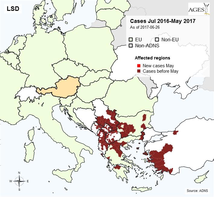 Fälle Jul 16 May 17 ADNS-Regionen mit gemeldeten Fällen seit 01.07.
