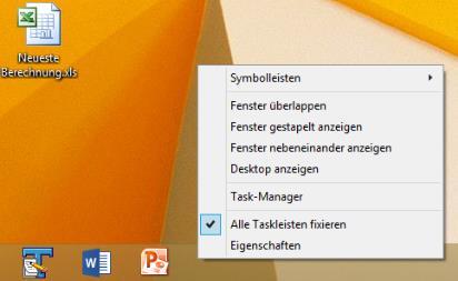 Klicken Sie in der Desktop-Ansicht mit der rechten Maustaste auf die Taskleiste und wählen Sie Eigenschaften.. Das Dialogfeld Taskleisten- und Navigationseigenschaften wird geöffnet.