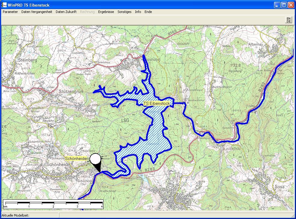 Pegel Schönheide 3 / Zwickauer Mulde Einzugsgebiet AE=152 km² Start WinPRO Talsperre Eibenstock Einzugsgebiet