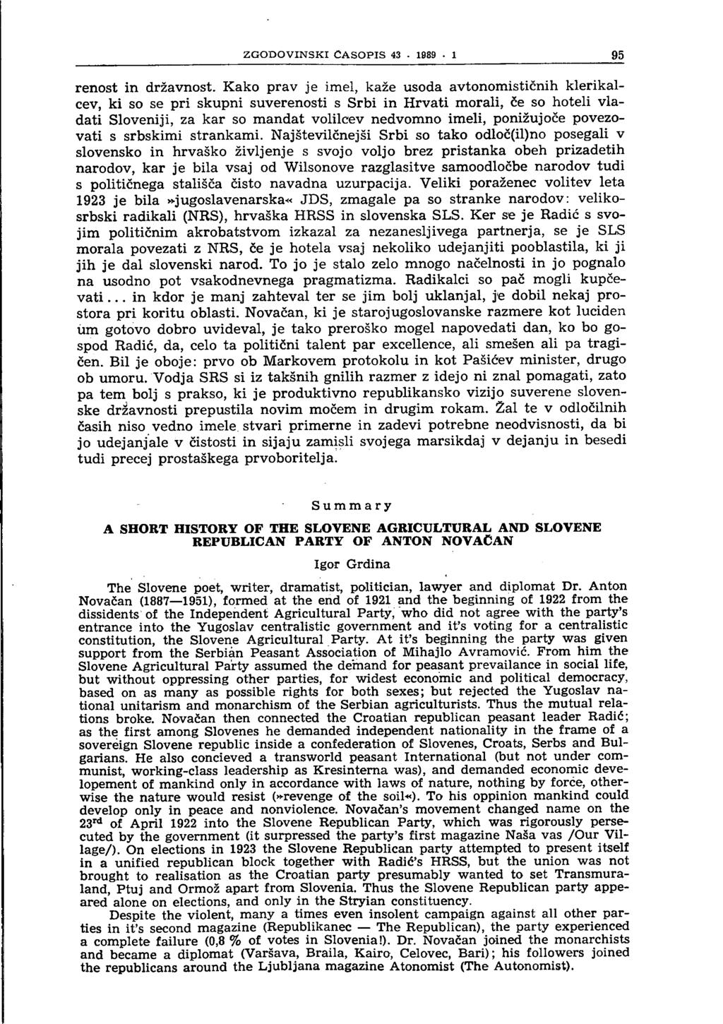 ZGODOVINSKI ČASOPIS 43. 1989 1 95 renost in državnost.