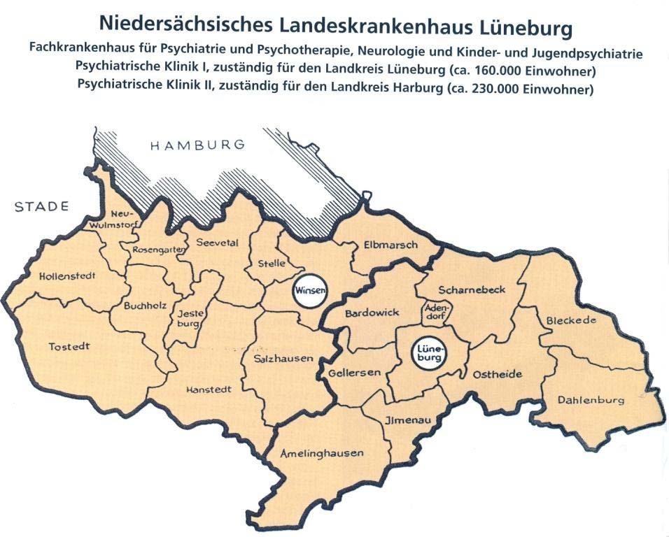 Karte des zukünftigen Versorgungsgebietes des LKH Lüneburg: Landkreise Harburg und