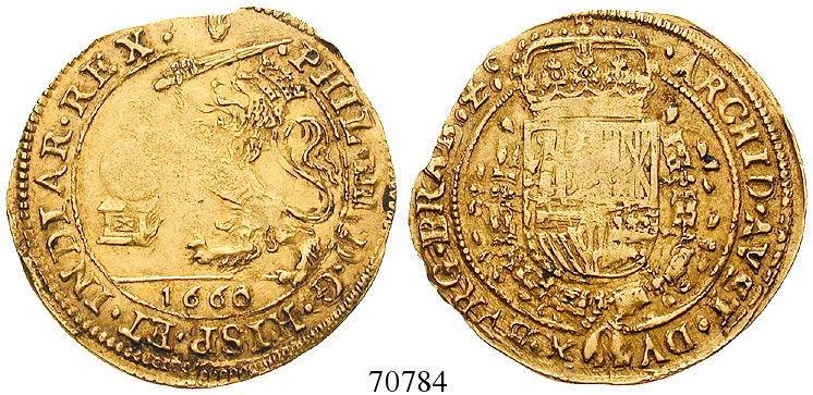Löwe mit Schwert und Globus / Gekr. Wappen. Gold. Friedb.108; Delm.179; de W.1018. ss 1.