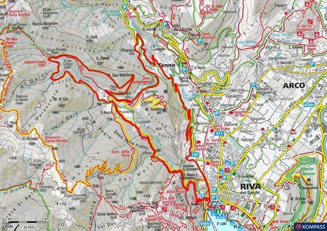 Tour 1: Marocche di Dro Strecke: 59 km Höhenmeter: 900 hm Tourcharakter: Wunderschöne konditionell