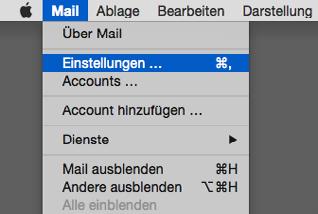 Apple Mail (bis 10.11) 1 Im Menü klicken Sie unter «Mail» den Punkt «Einstellungen» an.