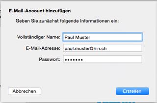 Klicken Sie auf «Weiter» (ab Mail Version 9.3 «Unsichere Authentifizierung erlauben» aktivieren).
