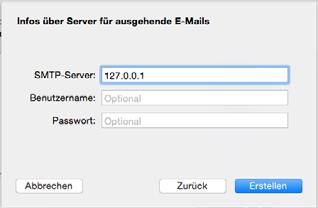 4 Bei Accounttyp «IMAP» auswählen. Für den Mail-Server den Wert «127.0.0.1» setzen.