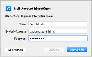 3 Unter Benutzername geben Sie Ihren HIN Loginnamen ein. Als Accounttyp wählen Sie IMAP.