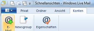Windows Live Mail 2012 1 Klicken Sie im Menü unter «Konten» den Punkt «E-Mail» an. 4 Klicken Sie auf «Fertig stellen».