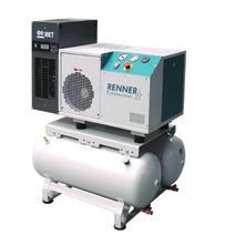 RENNER Schraubenkompressoren RSDK-B 2,2 11,0 mit Druckluftbehälter und angebautem Kältetrockner Druckluftbehälter nach AD2000-Richtlinien (ab 250l mit Handloch) RSDK-B 2,2 11,0 Druckbehälter Liter