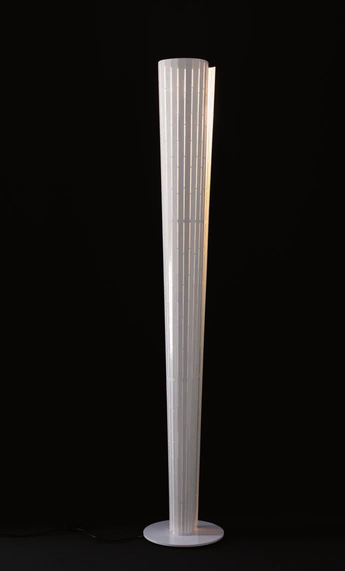 SHER Paolo Imperatori 2011 SHER 348 Lampada da Terra a luce indiretta e diffusa. Diffusore conico in alluminio tagliato al laser. Base e struttura in metallo verniciato. Accensione con dimmer.