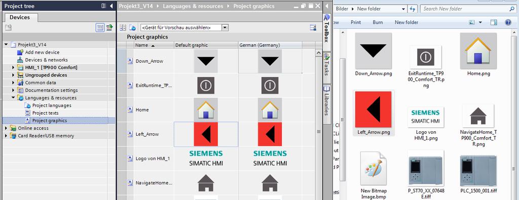 Siemens AG 2017 All rights reserved 3 TIA 3.3 Bearbeitete Grafiken in das Projekt einfügen Importieren einzelner Grafiken in WinCC (TIA Portal) 1. Öffnen Sie die WinCC (TAI Portal) Projektierung. 2. Öffnen Sie über die Projektnavigation die "Grafiksammlung" ("Language & resources > Project graphics").
