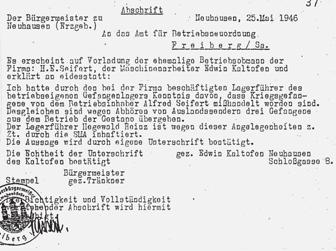Über Vorgänge und Ereignisse dazu in Neuhausen wurde bereits in den Amtsblättern Februar bis November 2007 berichtet. Die Stuhlfabrik H. E. Seifert KG wurde im Dezember 1945 durch Befehl Nr.