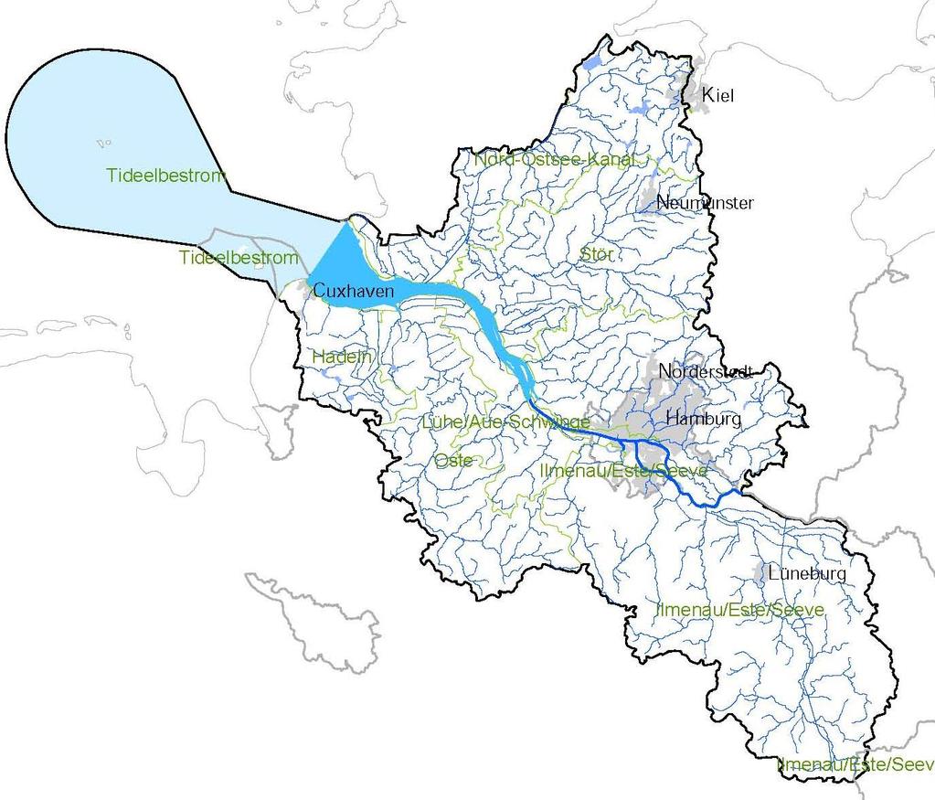 Die Koordinierungsräume (KOR) umfassen jeweils ein oder mehrere hydrologische Teileinzugsgebiete der Elbe.