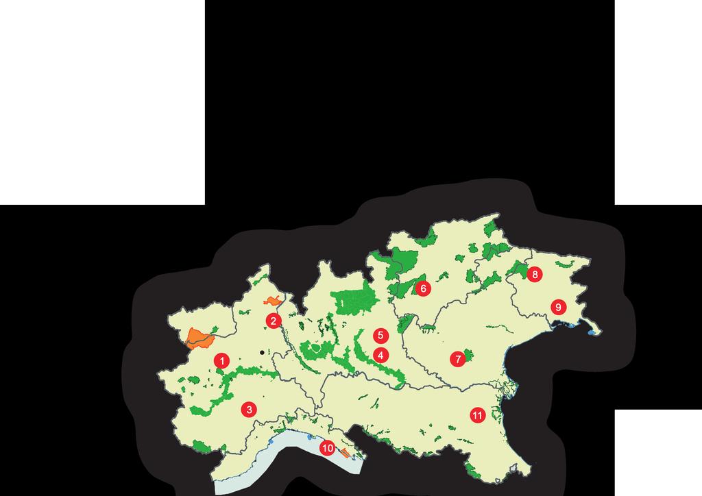 National- und Reginalparks Meeresschutzgebiete Von der Initiative betroffene Schutzgebiete LOMBARDEI Rosa Spargel aus Mezzago - Kartoffeln aus Oreno Pane Parcomolgora (Brot aus dem Parco Molgora)