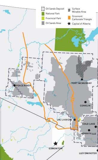 Ölsandprojekte in Alberta Gute Satellitenaufnahmen über die zeitliche Entwicklung der